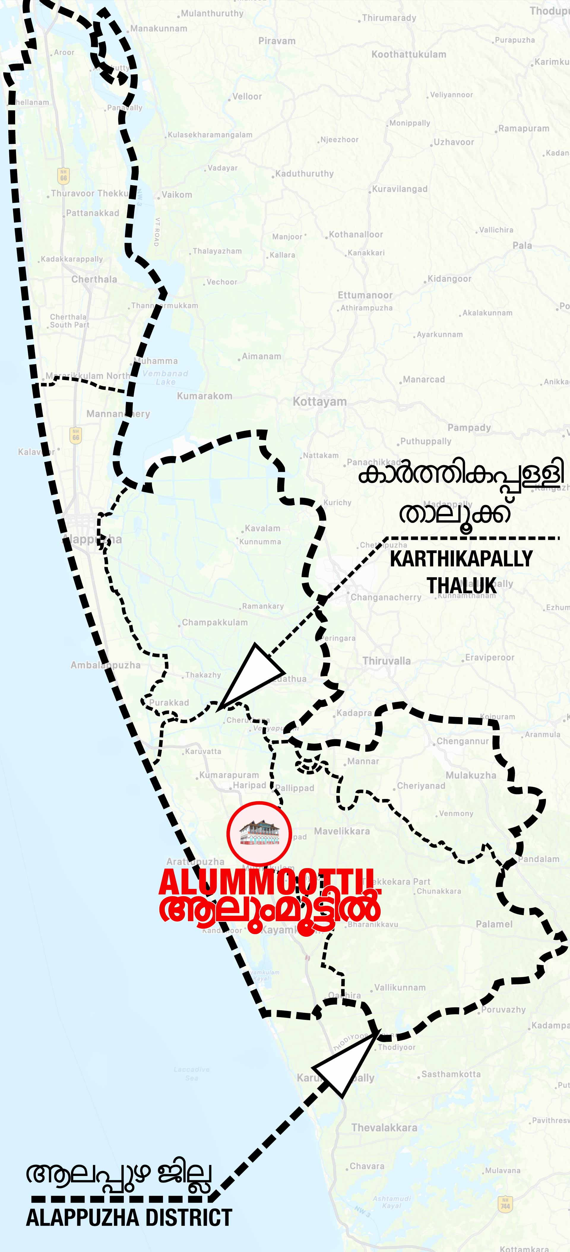 Location of Alummoottil in Alappuzha District