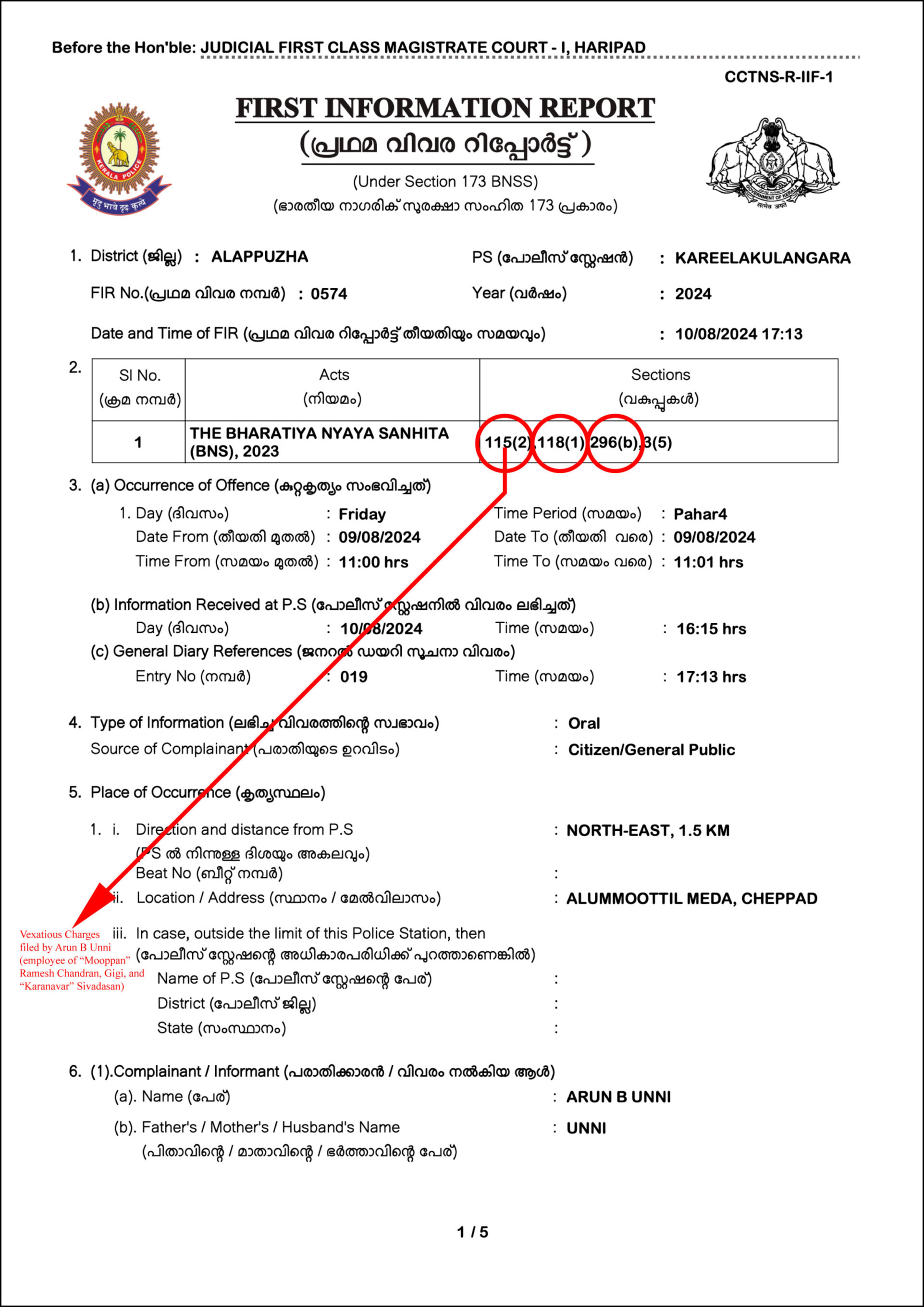 false FIR filed against Anoop by Ramesh Chandra 